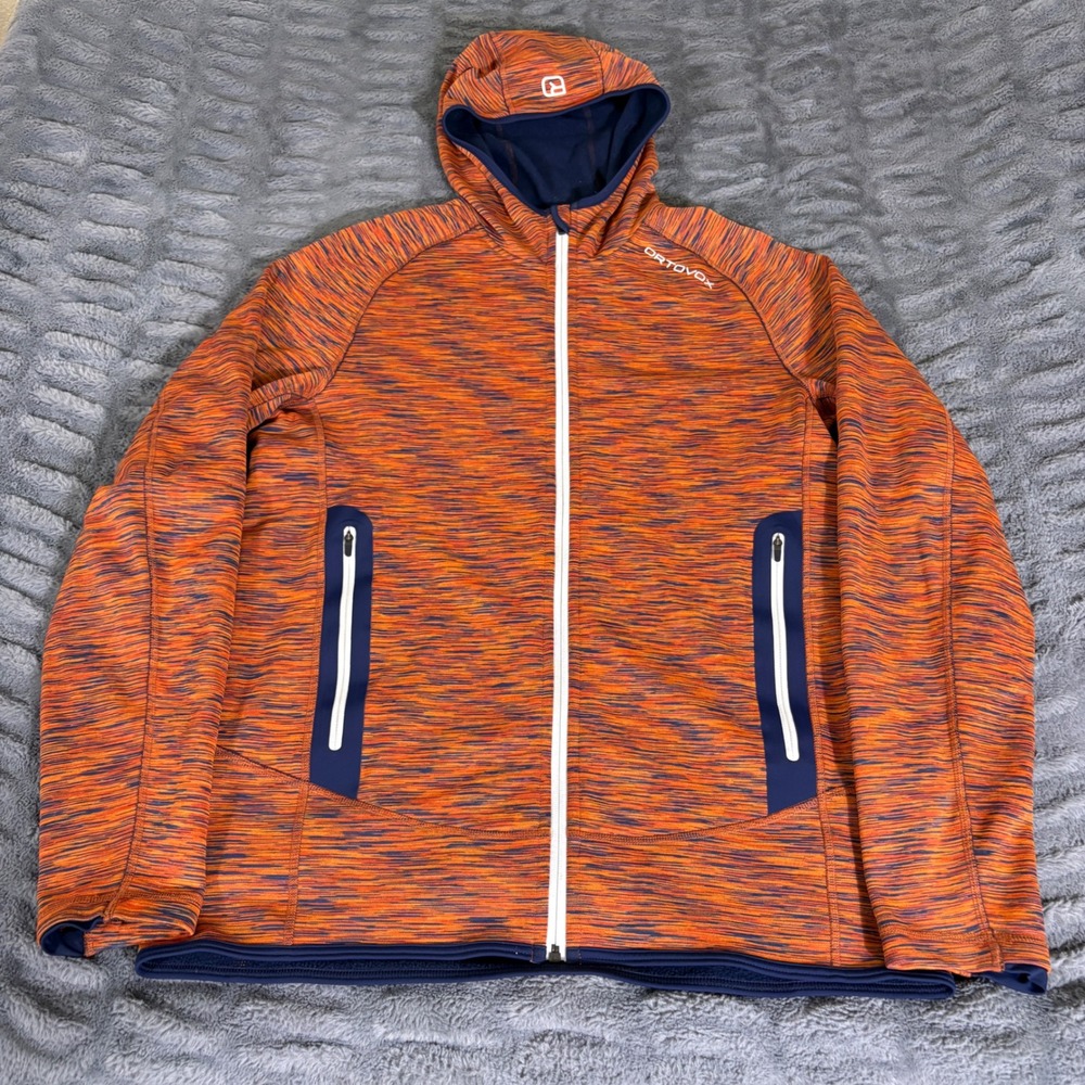 Ortovox Mens XL Fleece Plus Hoody Orange Merino Wool Full Zip Jacket AR366